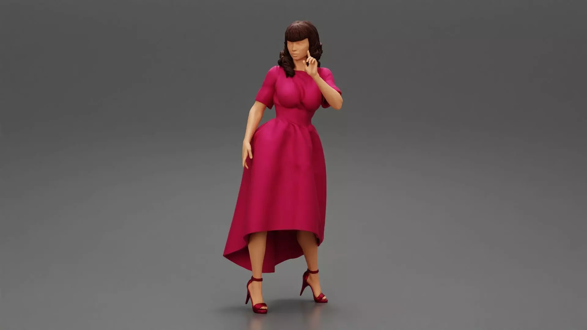 Beautiful Young Woman Posing In A Long Dress 3D print model