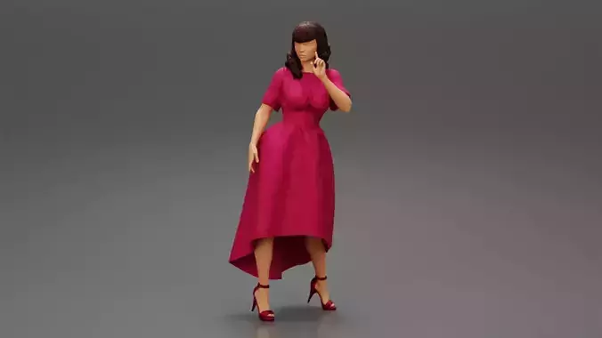 Beautiful Young Woman Posing In A Long Dress 3D print model