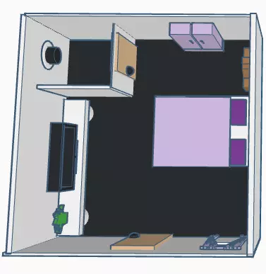 a Room with bed and desk 3D print model