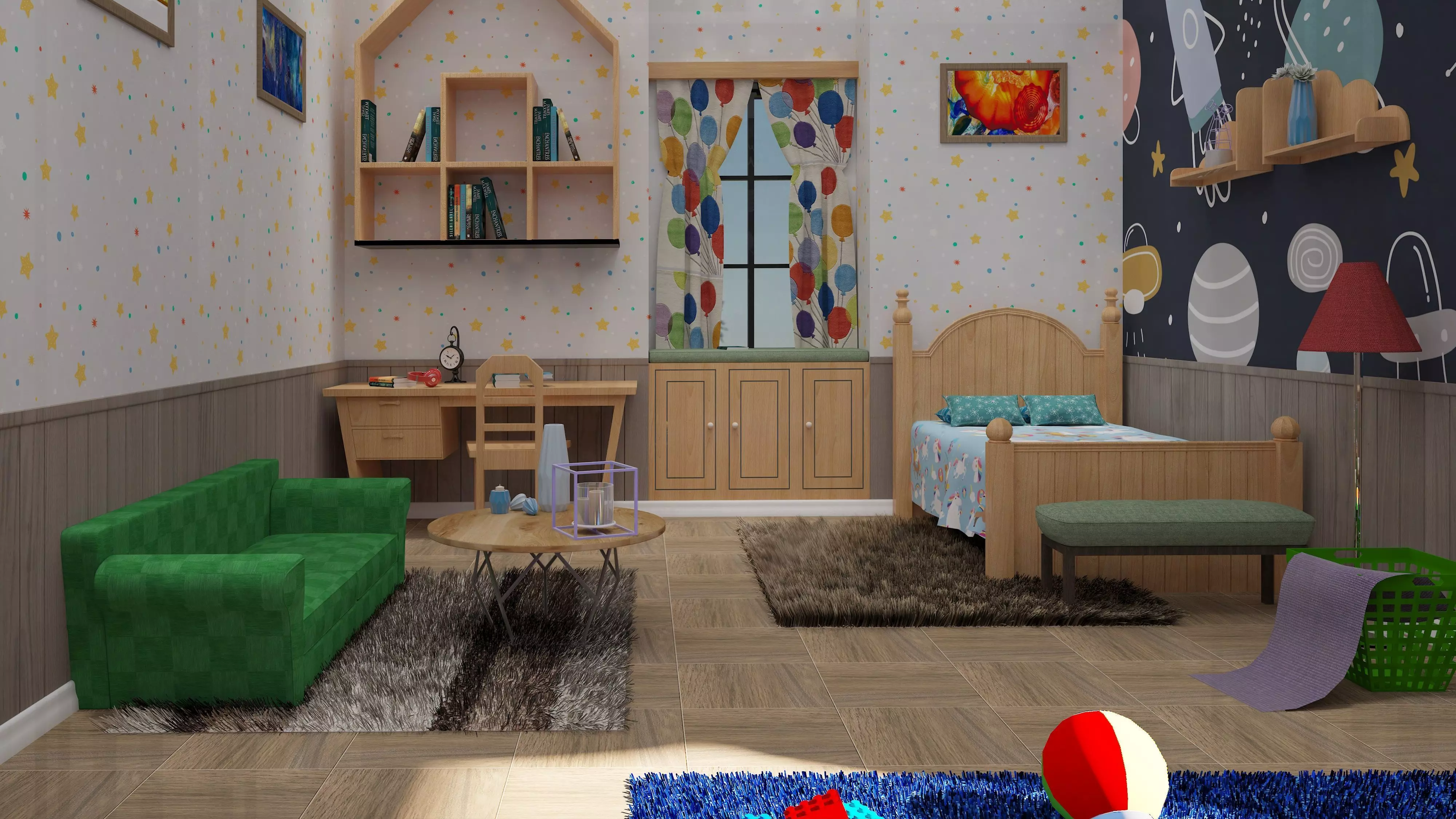 Cartoon Building 3D Model with Interior 3D model