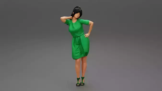 Woman posing in stylish dress and heels putting hand on hip 3D print model