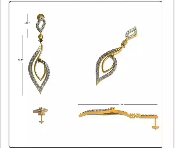 Solitaire Earrings 3DM STL OBJ FBX Render Details