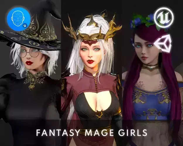 Fantasy Mage Girls 3D Model Collection