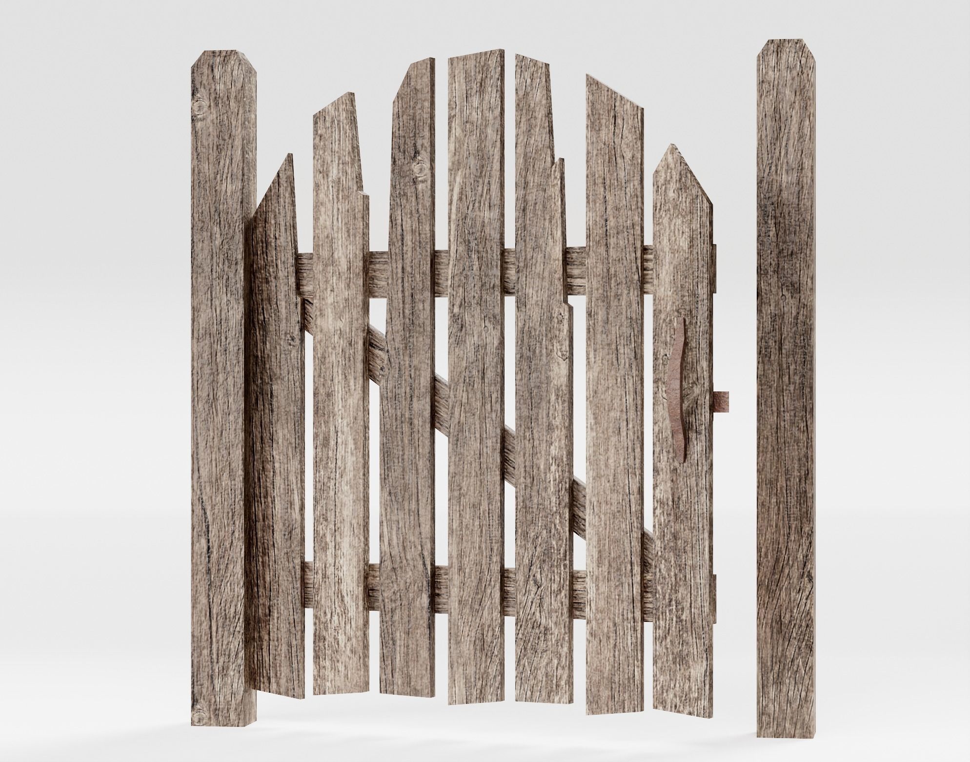 Old damaged raw wooden fence barrier A da1 Low-poly 3D model_4
