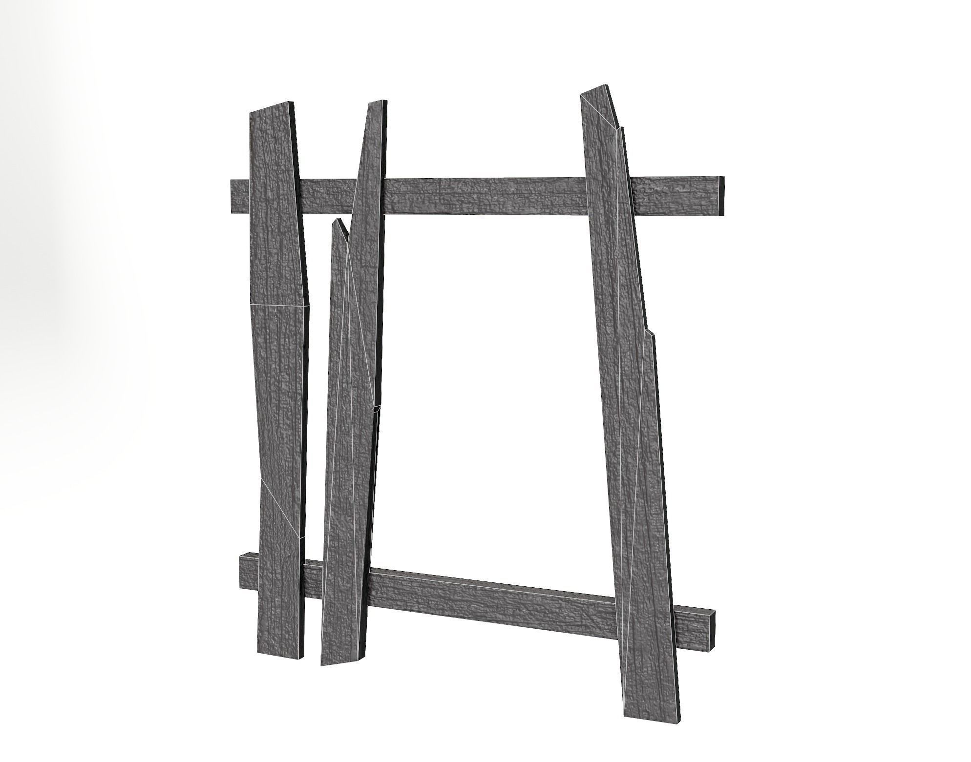 Old damaged raw wooden fence barrier A da1 Low-poly 3D model_19