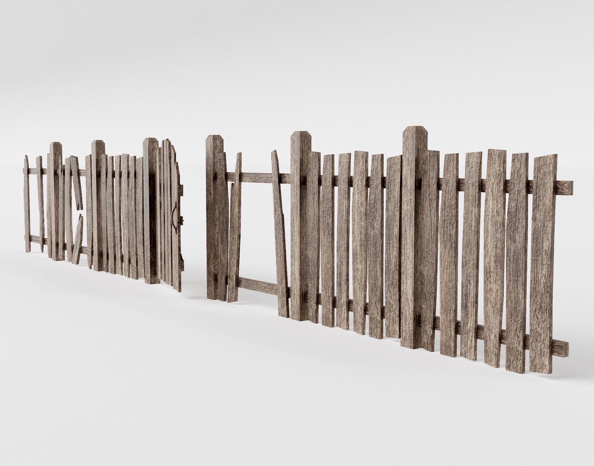 Old damaged raw wooden fence barrier A da1 Low-poly 3D model_16