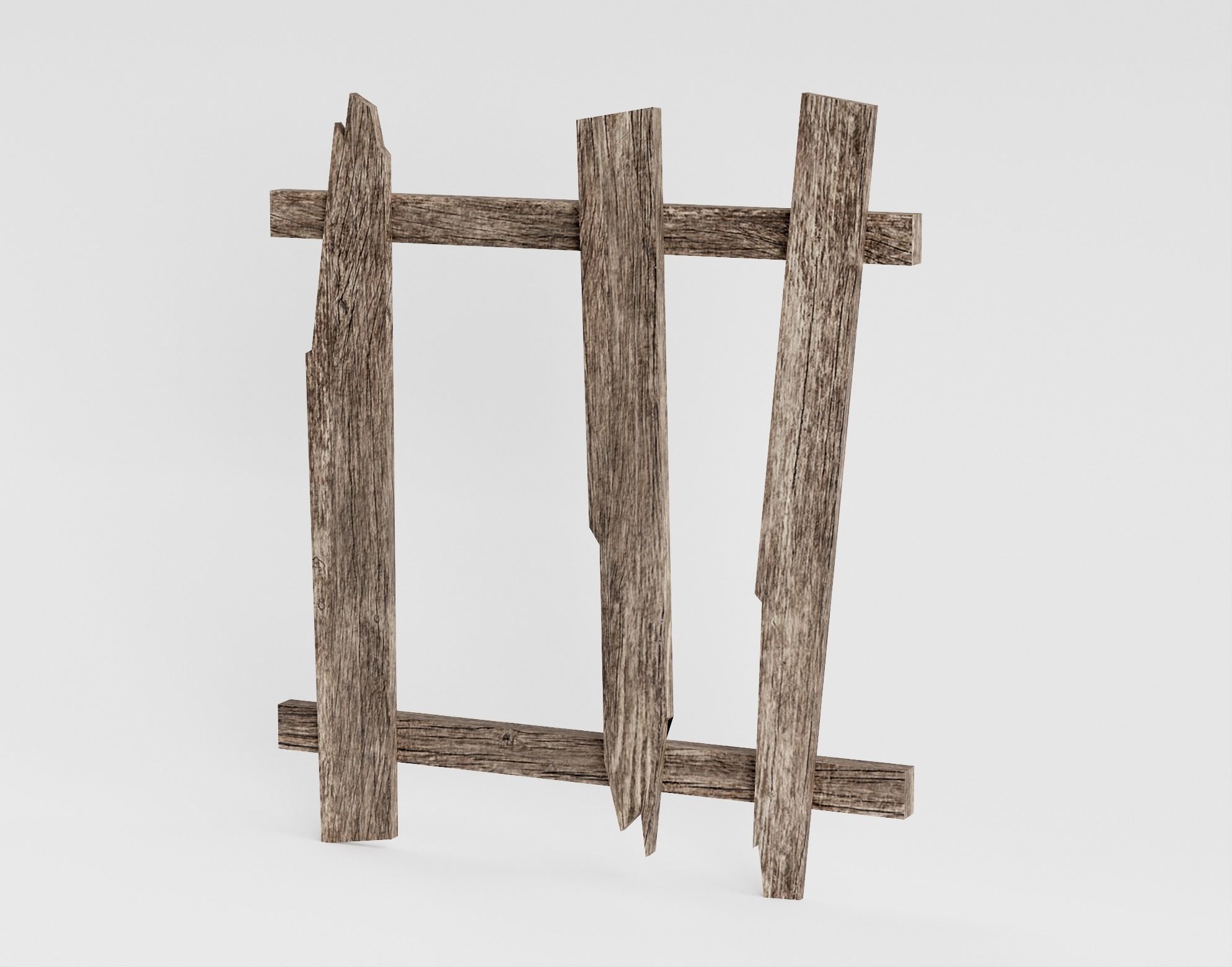 Old damaged raw wooden fence barrier A da1 Low-poly 3D model_13