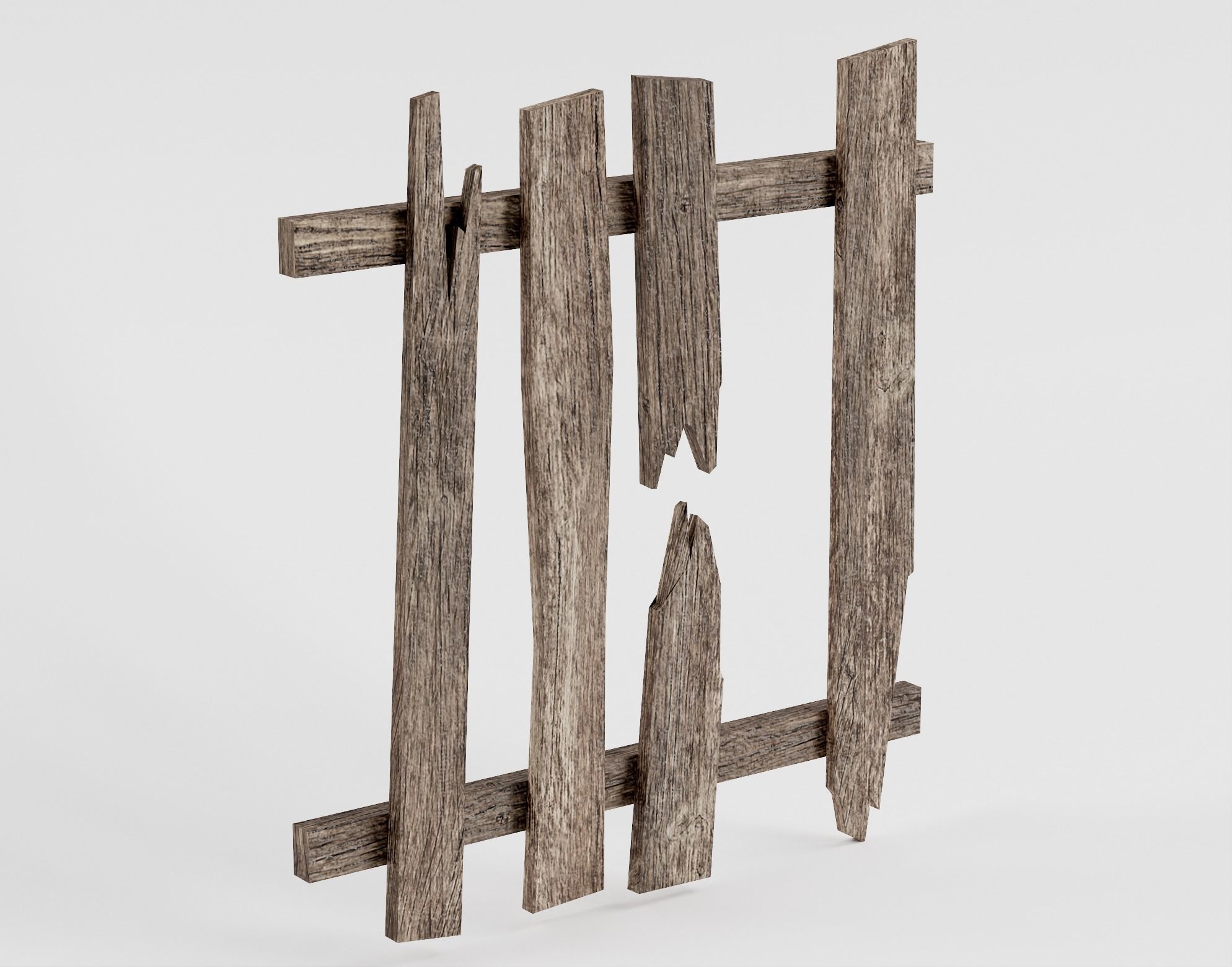 Old damaged raw wooden fence barrier A da1 Low-poly 3D model_11
