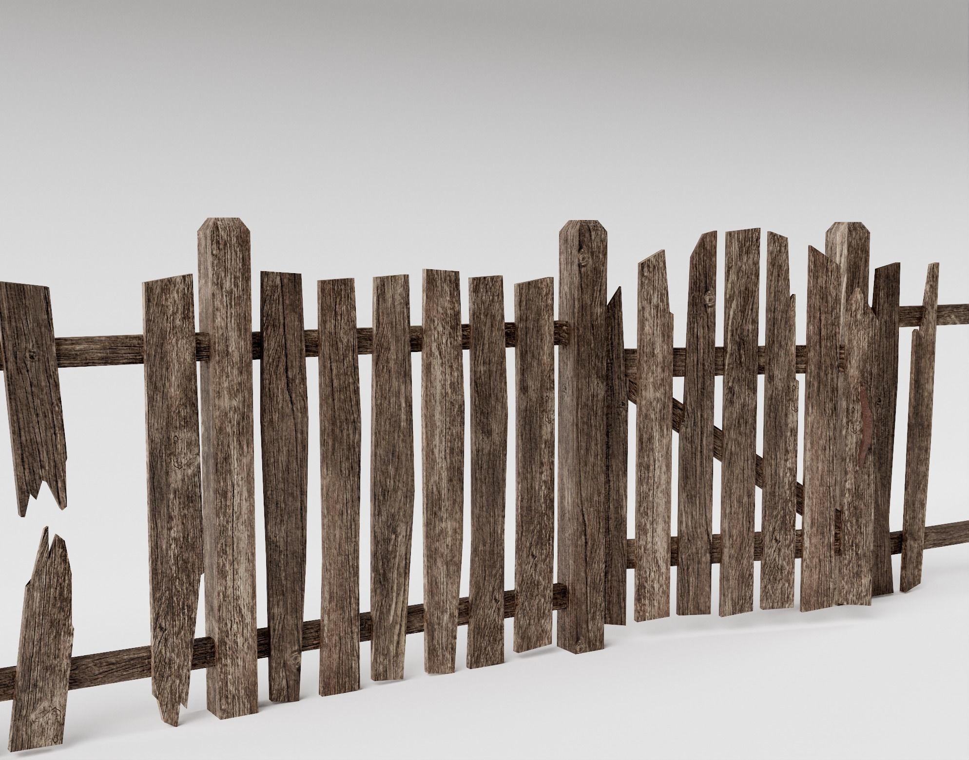 Old damaged raw wooden fence barrier A da1 Low-poly 3D model_15