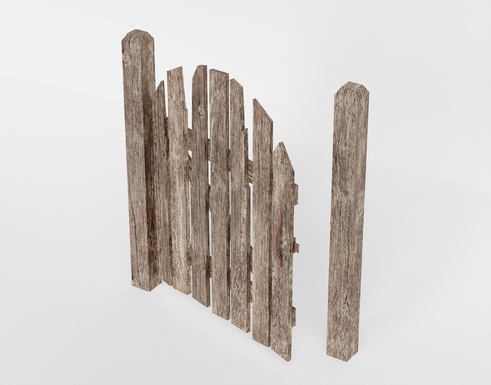 Old damaged raw wooden fence barrier A da1 Low-poly 3D model_6