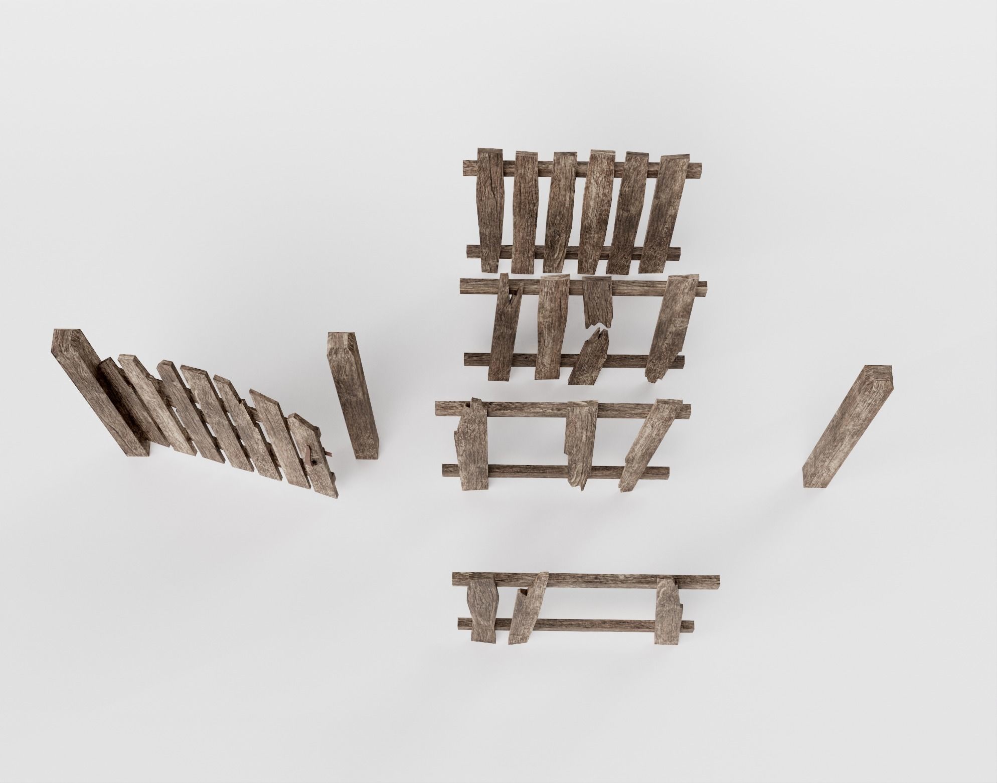 Old damaged raw wooden fence barrier A da1 Low-poly 3D model_17