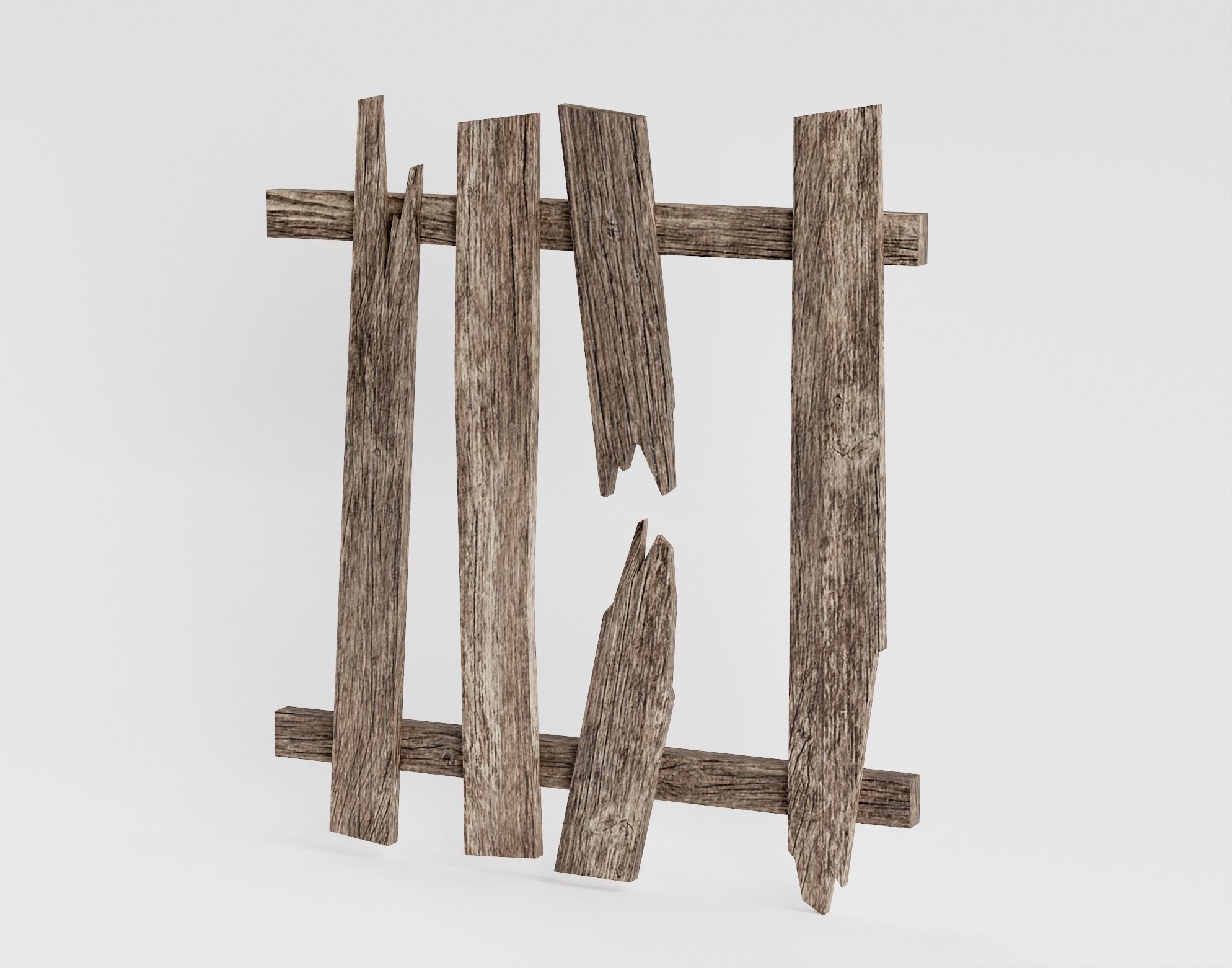 Old damaged raw wooden fence barrier A da1 Low-poly 3D model_12