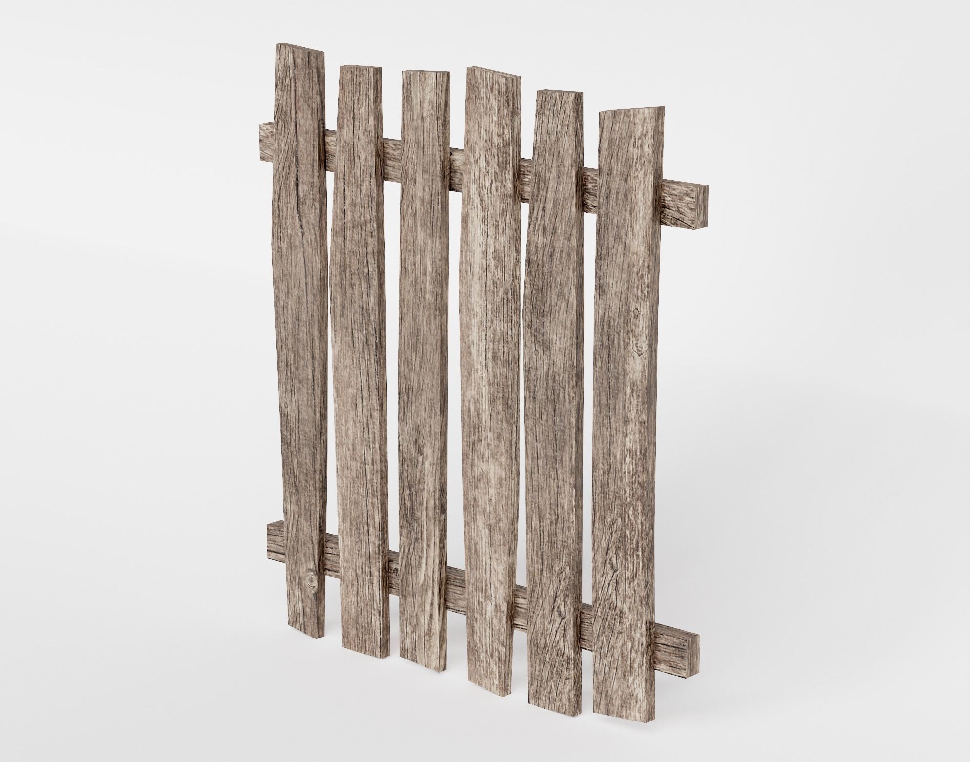 Old damaged raw wooden fence barrier A da1 Low-poly 3D model_9
