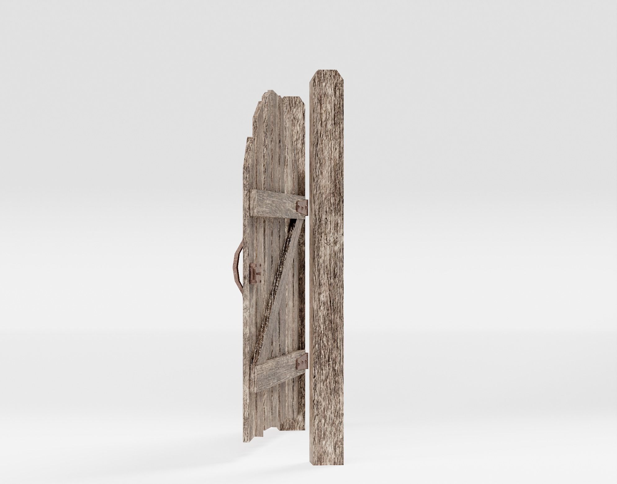 Old damaged raw wooden fence barrier A da1 Low-poly 3D model_3