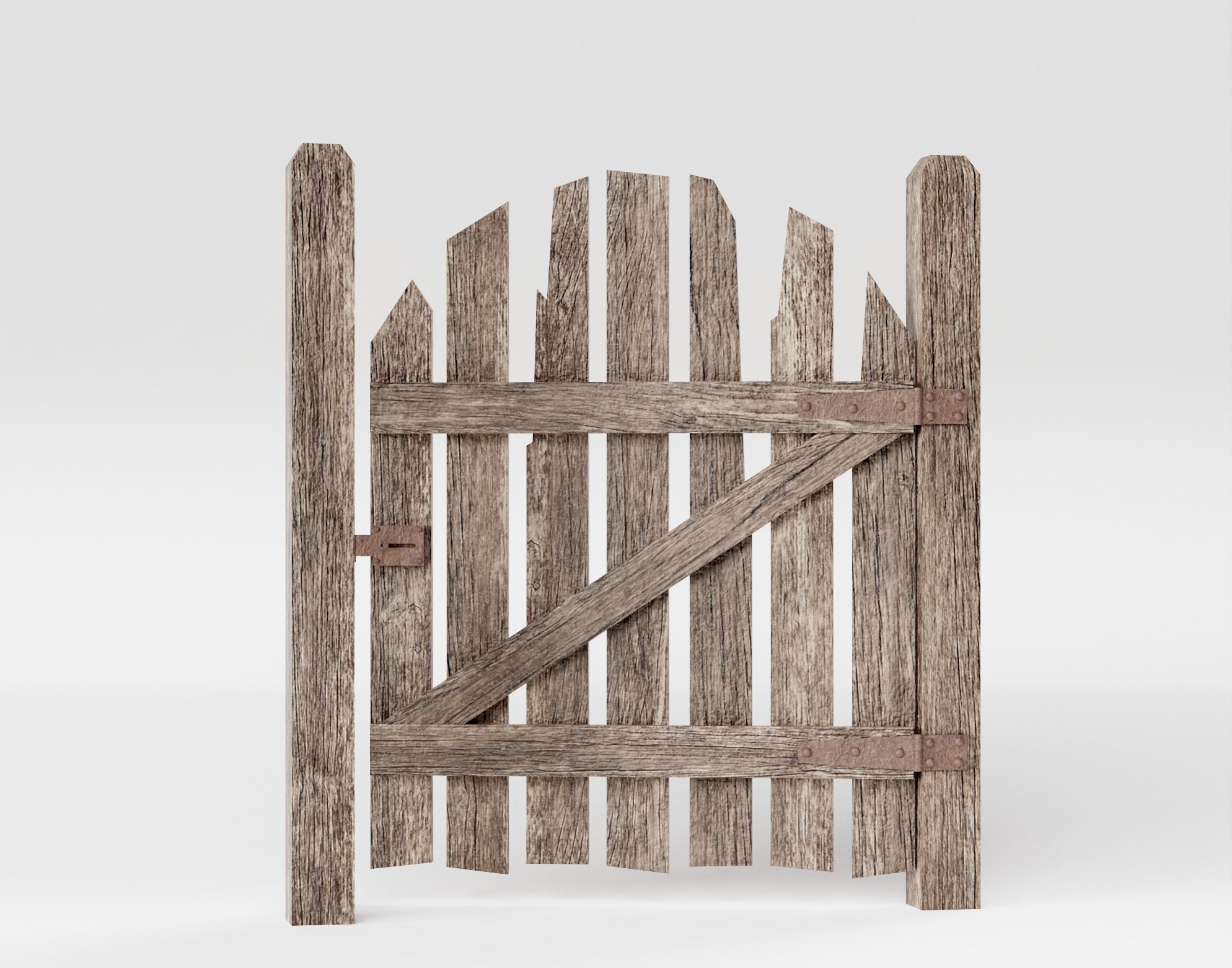 Old damaged raw wooden fence barrier A da1 Low-poly 3D model_2