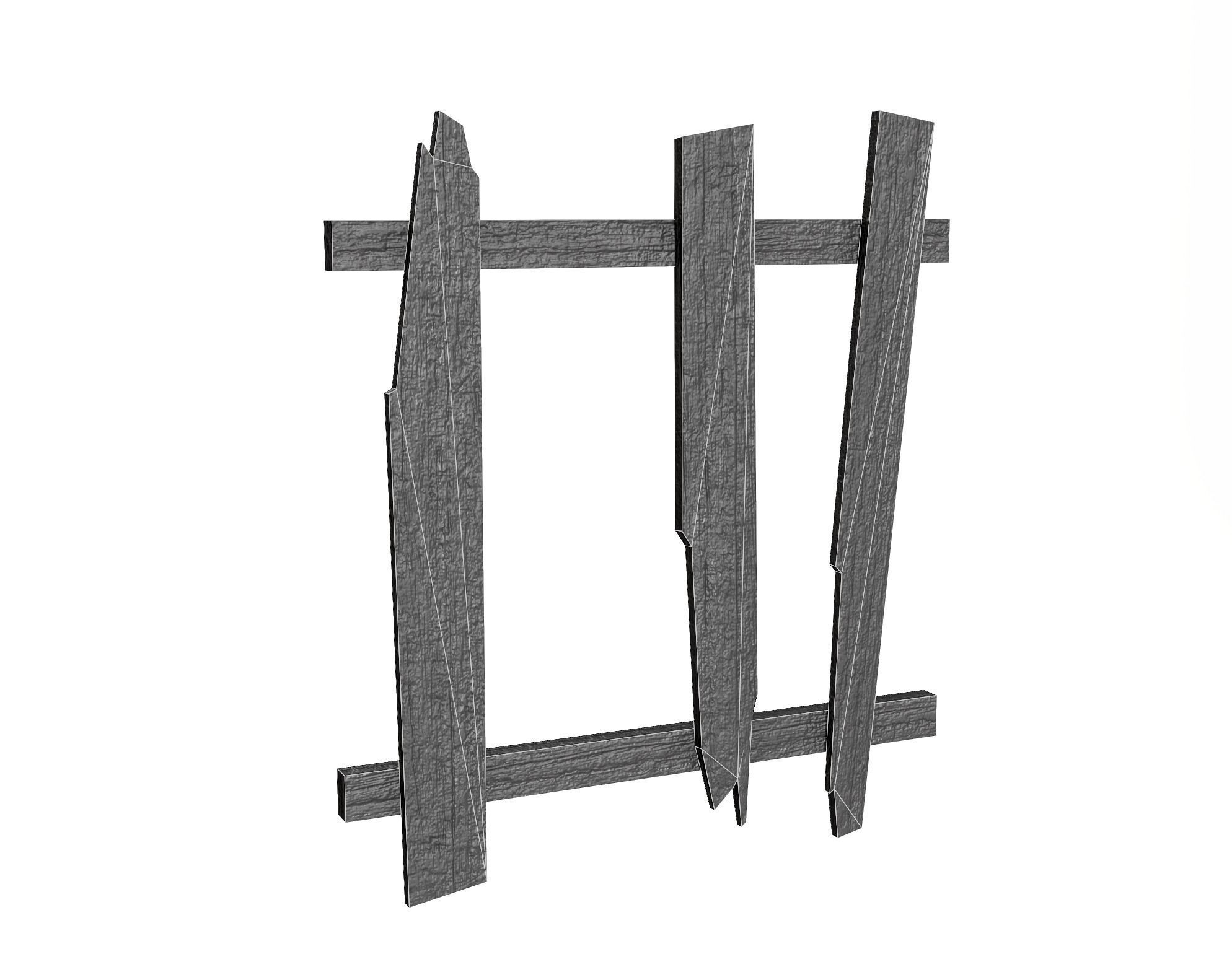 Old damaged raw wooden fence barrier A da1 Low-poly 3D model_24