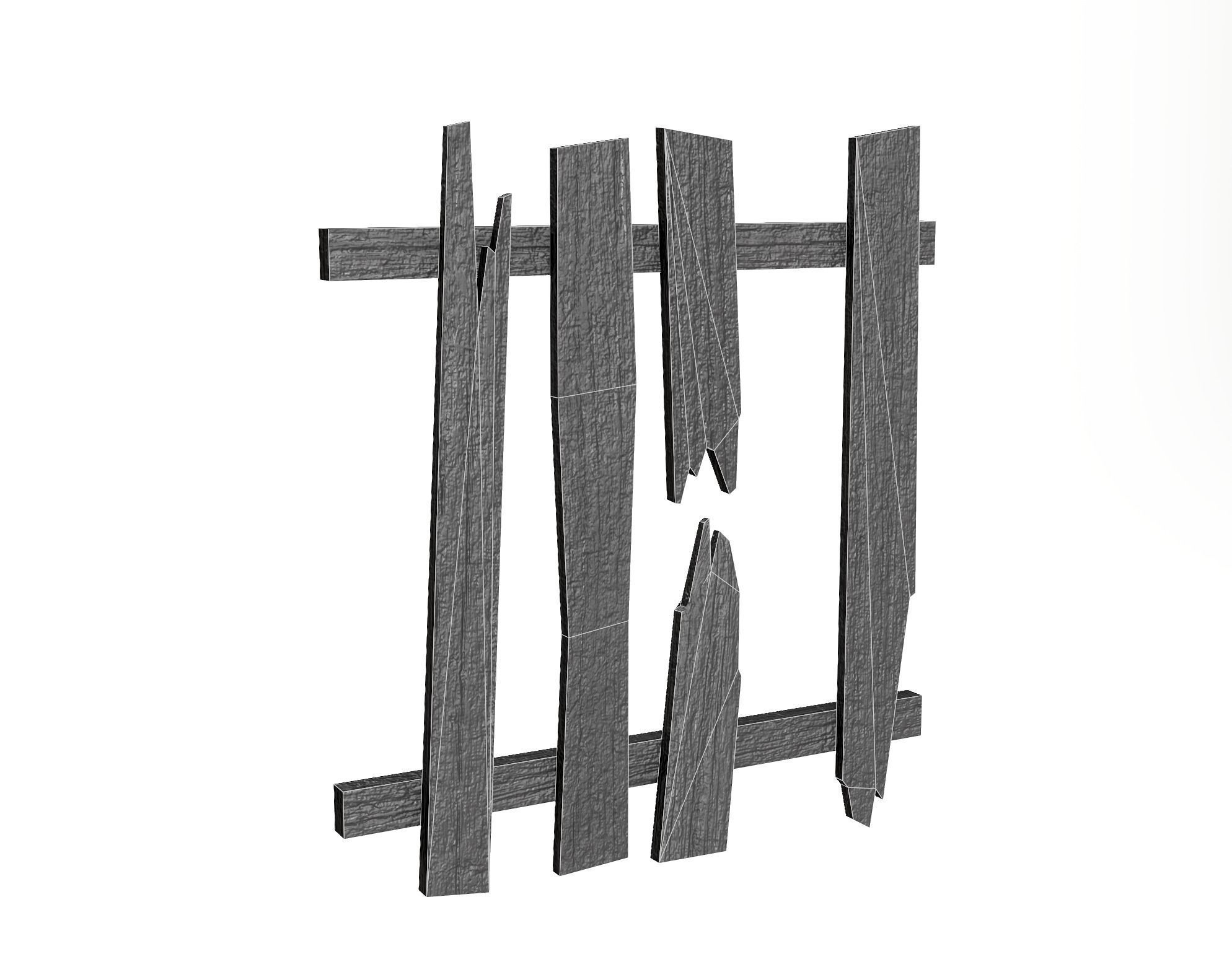 Old damaged raw wooden fence barrier A da1 Low-poly 3D model_23