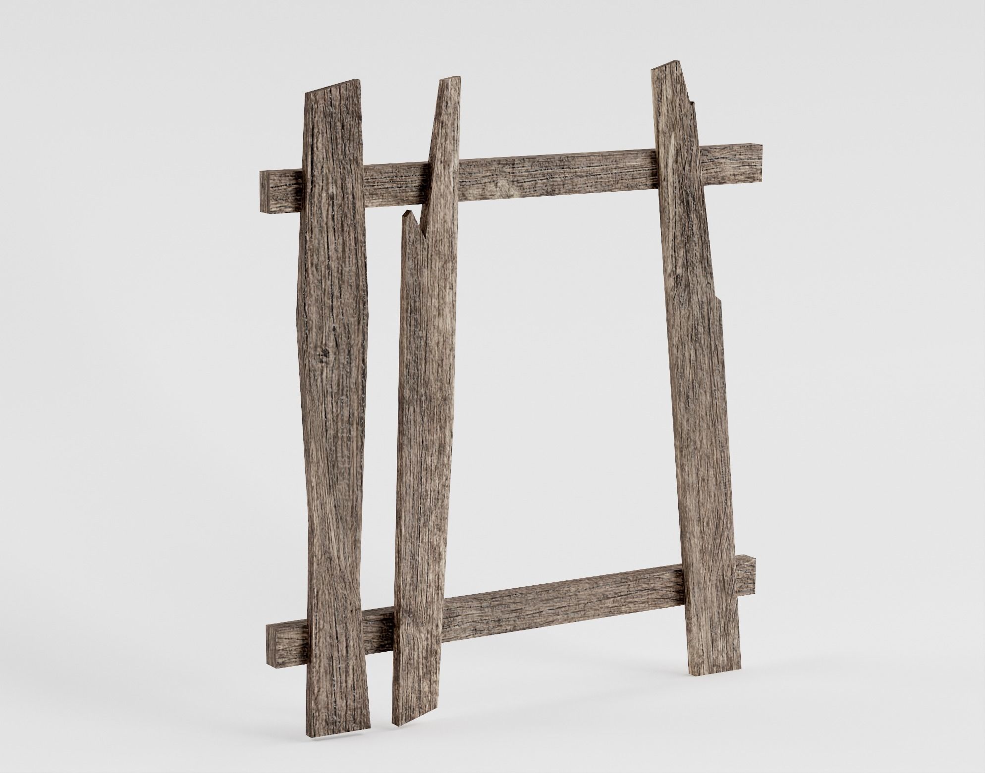 Old damaged raw wooden fence barrier A da1 Low-poly 3D model_14