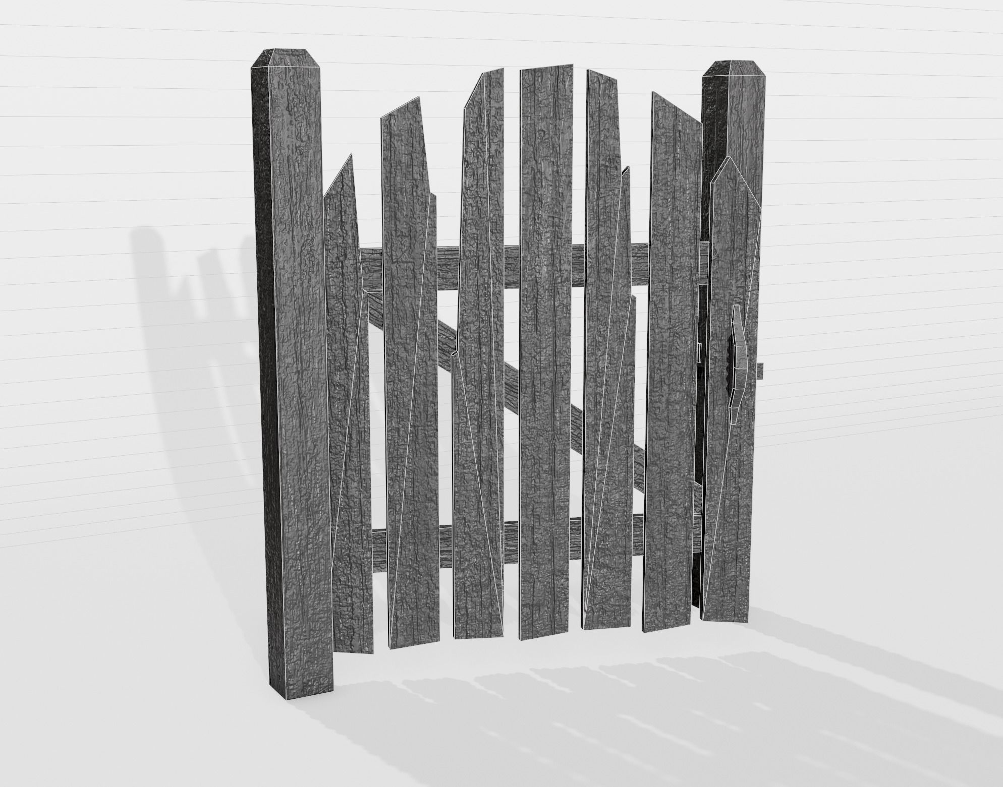 Old damaged raw wooden fence barrier A da1 Low-poly 3D model_20