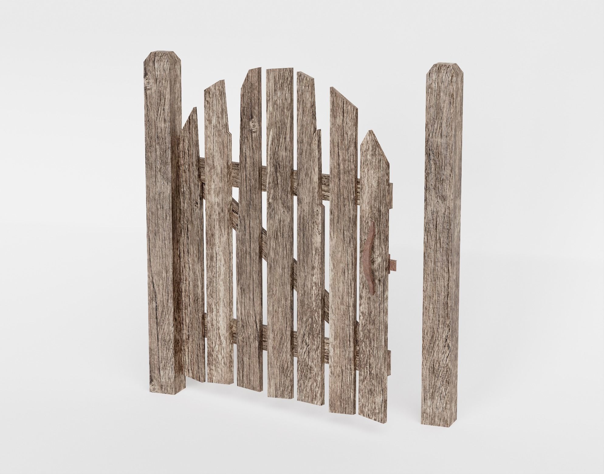Old damaged raw wooden fence barrier A da1 Low-poly 3D model_5
