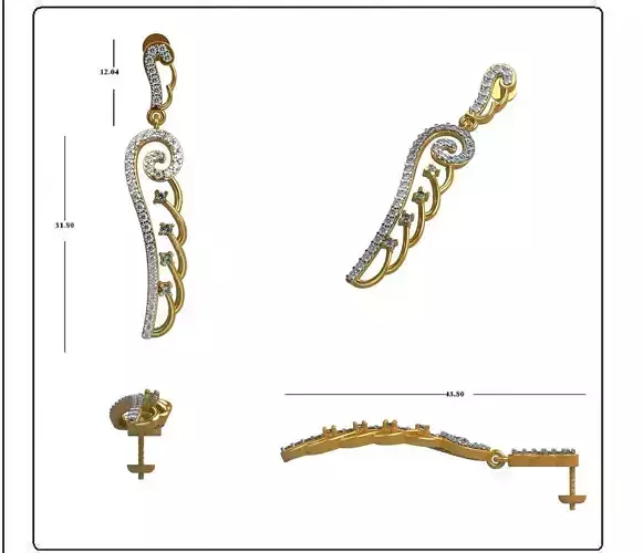 Solitaire Earrings 3DM STL OBJ FBX Render Details