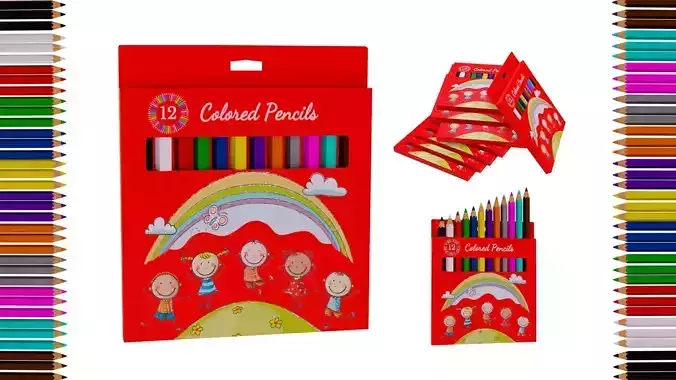 Colored pencils - Box Low-poly 3D model