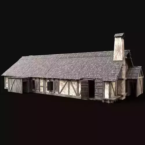 MEDIEVAL HOUSE ENTERABLE LONG HUT FARM COTTAGE WOODEN CABIN AAA Free low-poly 3D model