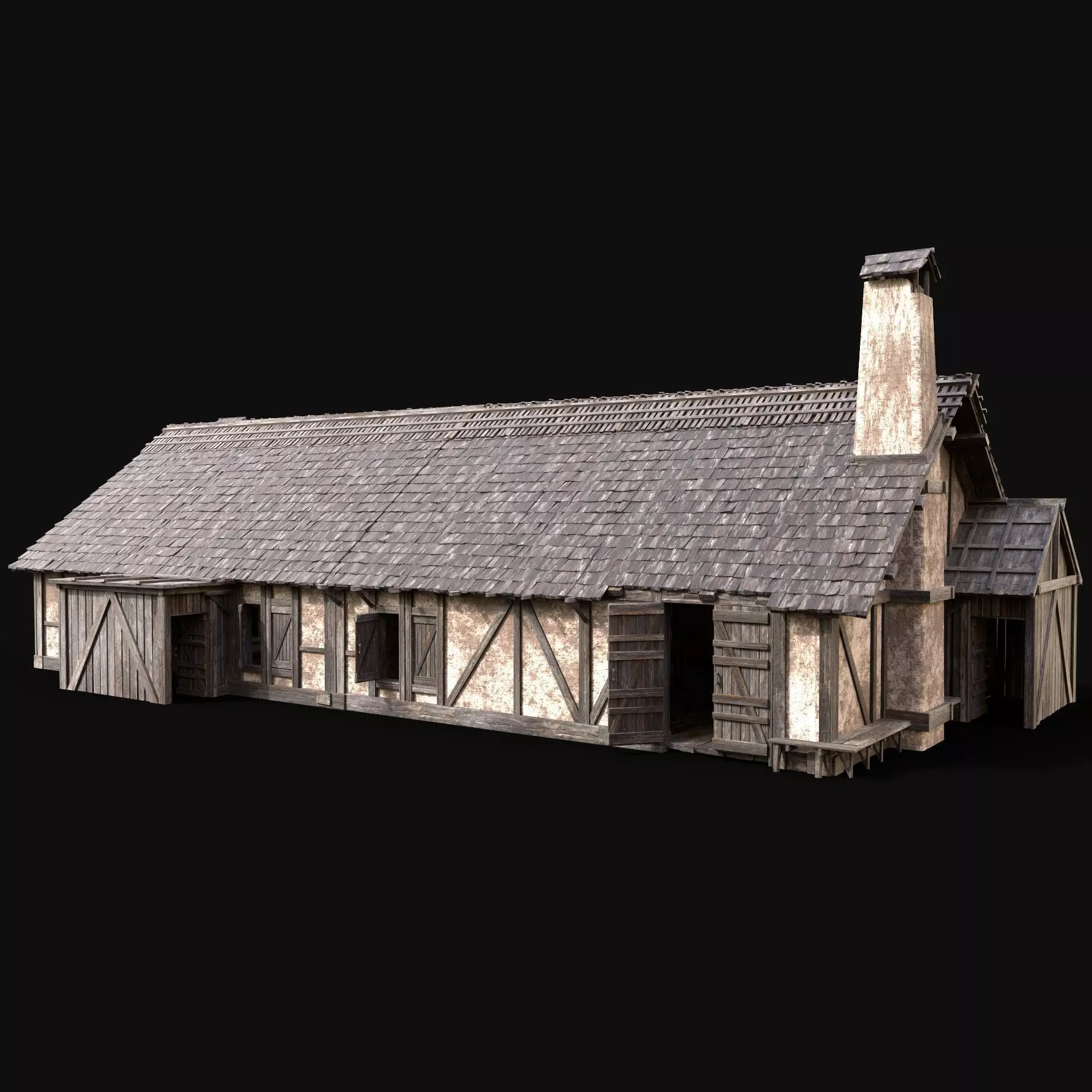 MEDIEVAL HOUSE ENTERABLE LONG HUT FARM COTTAGE WOODEN CABIN AAA Free low-poly 3D model_0