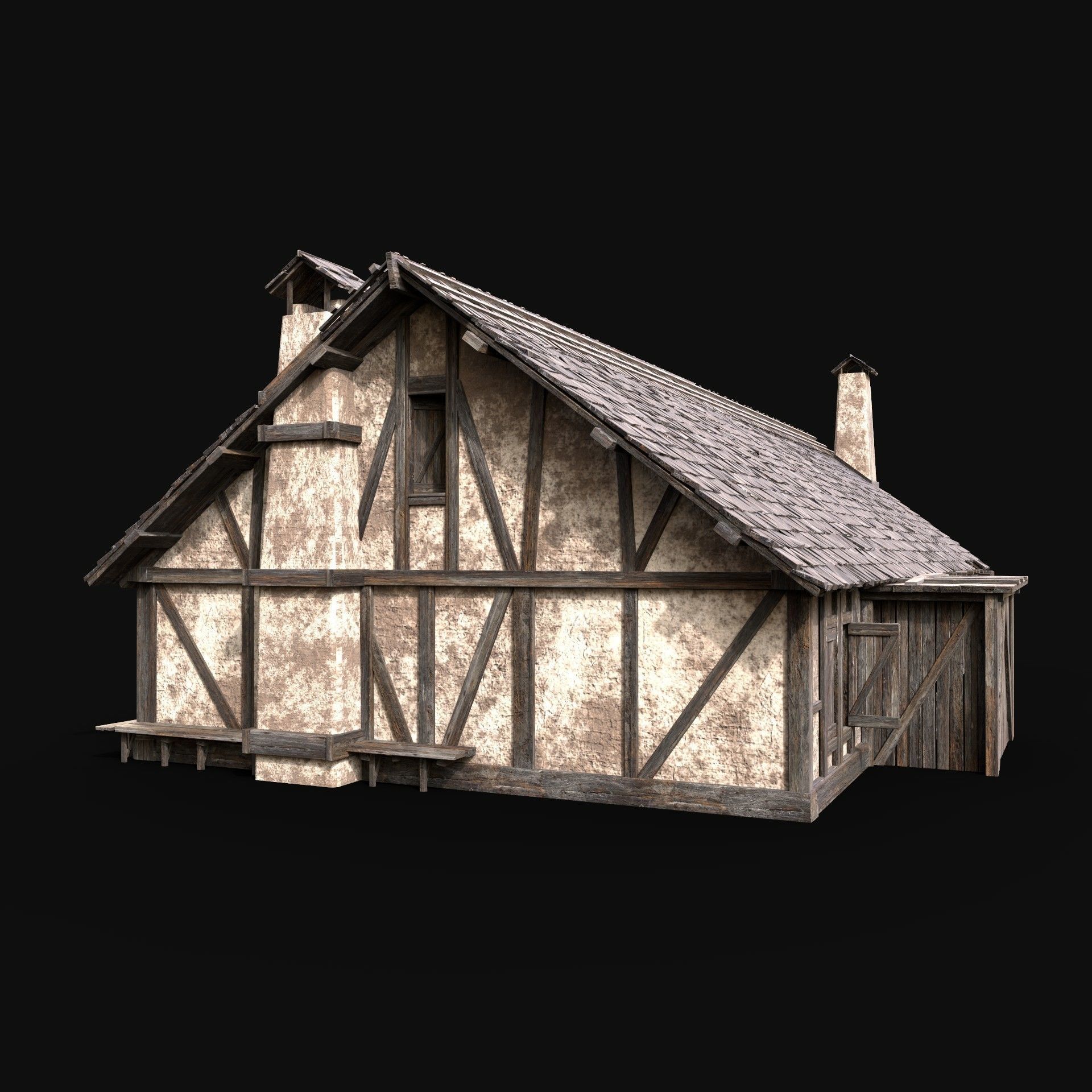 MEDIEVAL HOUSE ENTERABLE LONG HUT FARM COTTAGE WOODEN CABIN AAA Free low-poly 3D model_5