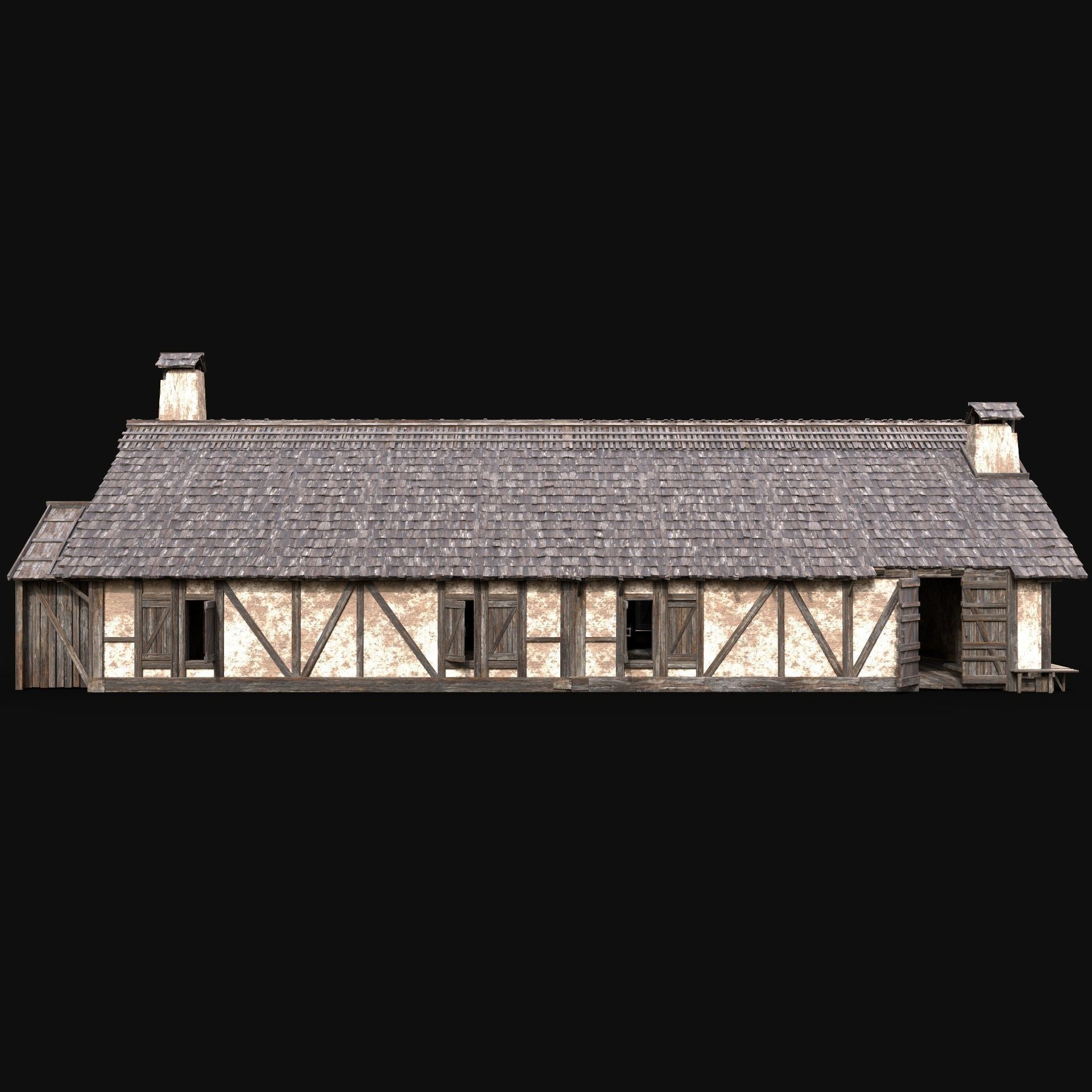 MEDIEVAL HOUSE ENTERABLE LONG HUT FARM COTTAGE WOODEN CABIN AAA Free low-poly 3D model_3