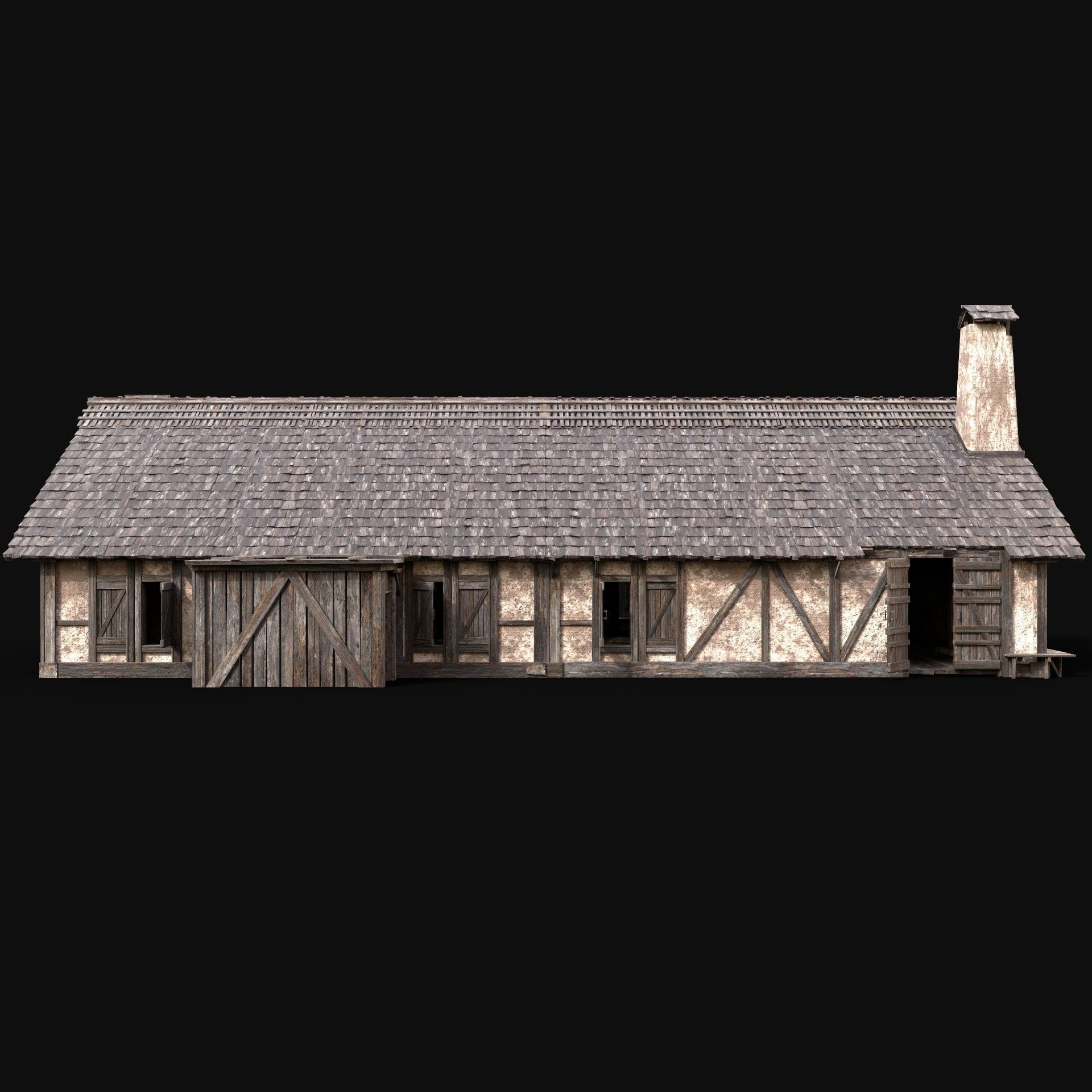 MEDIEVAL HOUSE ENTERABLE LONG HUT FARM COTTAGE WOODEN CABIN AAA Free low-poly 3D model_7