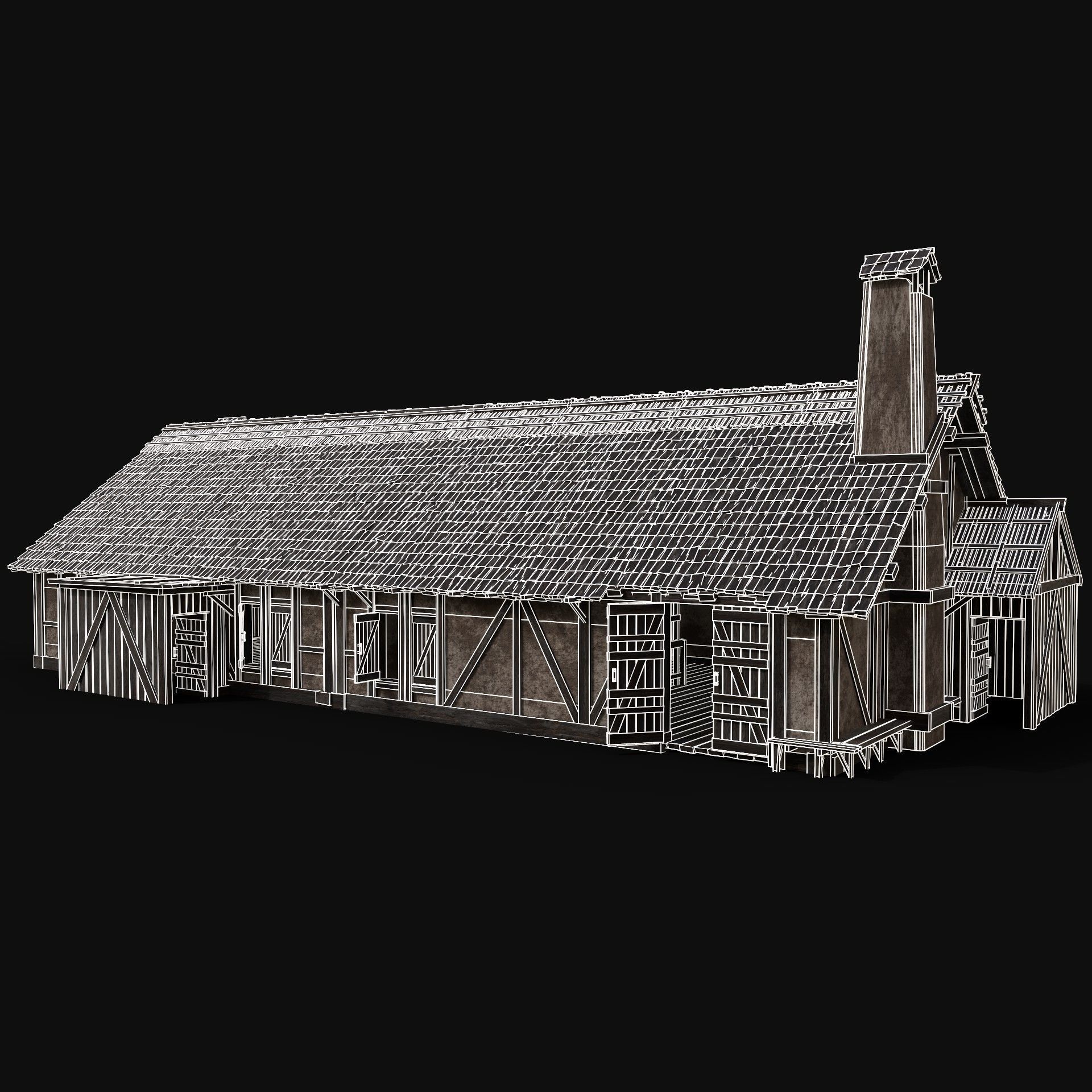 MEDIEVAL HOUSE ENTERABLE LONG HUT FARM COTTAGE WOODEN CABIN AAA Free low-poly 3D model_9