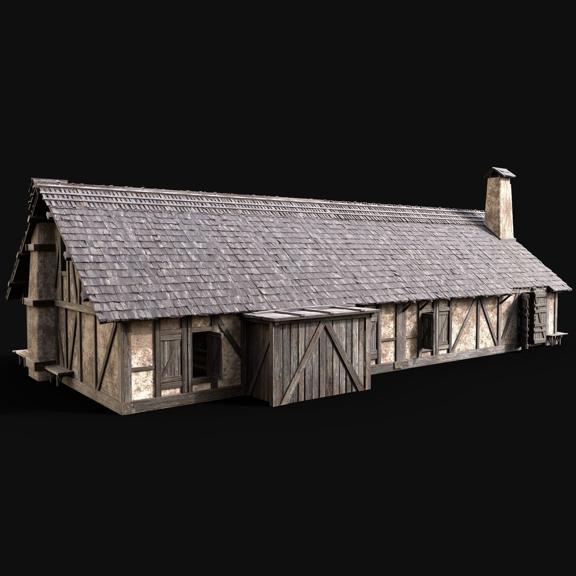 MEDIEVAL HOUSE ENTERABLE LONG HUT FARM COTTAGE WOODEN CABIN AAA Free low-poly 3D model_6