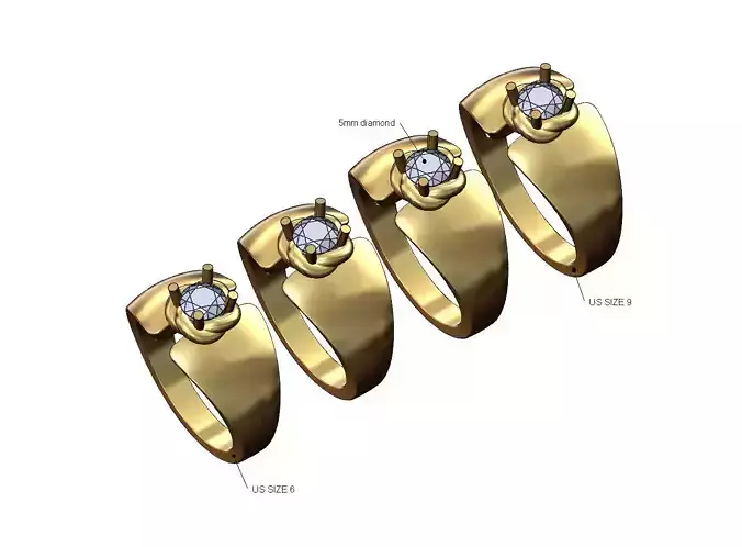 Wide split 5mm braided solitaire diamond ring US sizes 6 to 9