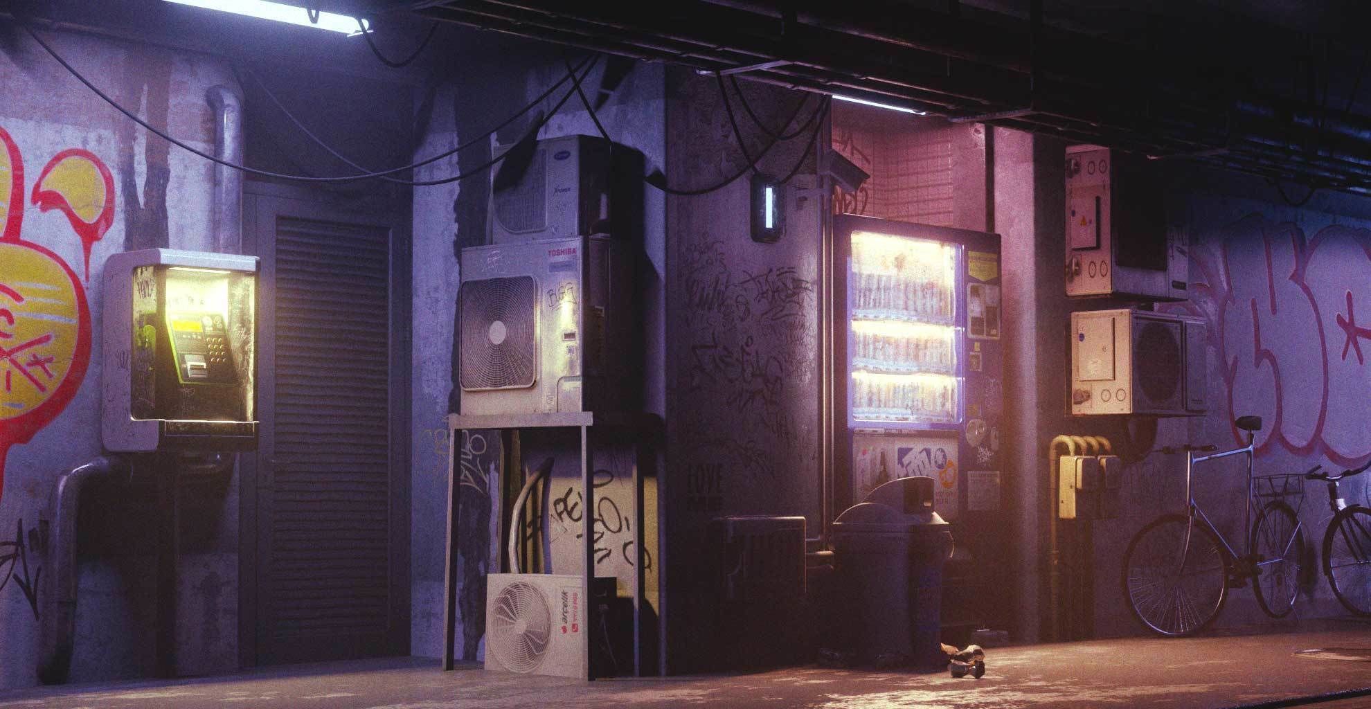 Cyberpunk Suburb Street 3D model_16