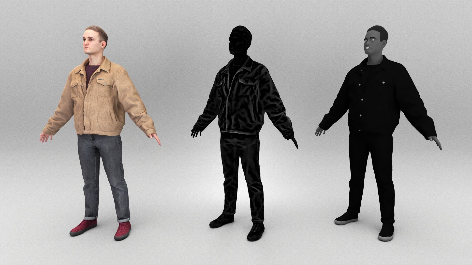 Young man in brown jacket in A-pose 372 Low-poly 3D model_5