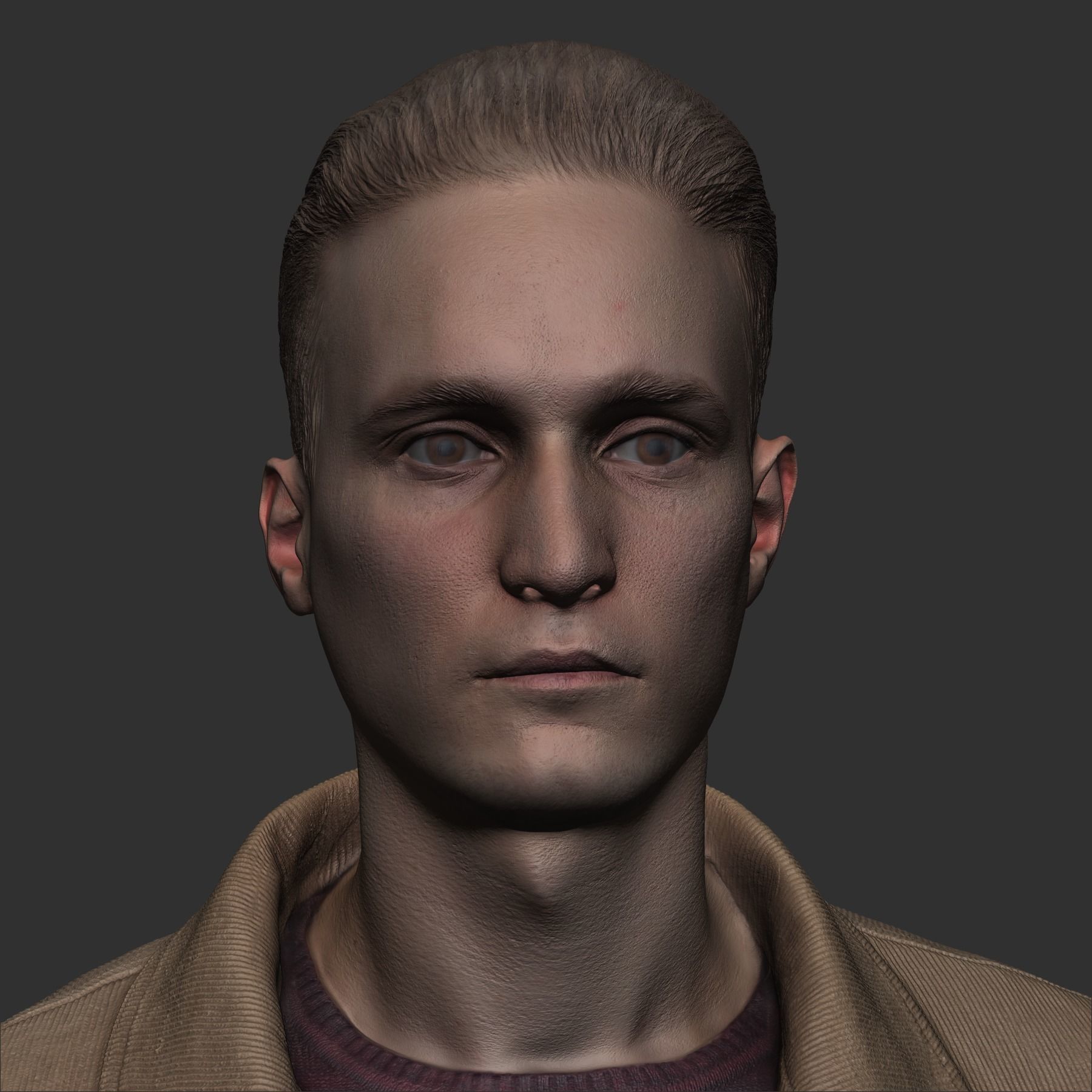 Young man in brown jacket in A-pose 372 Low-poly 3D model_7