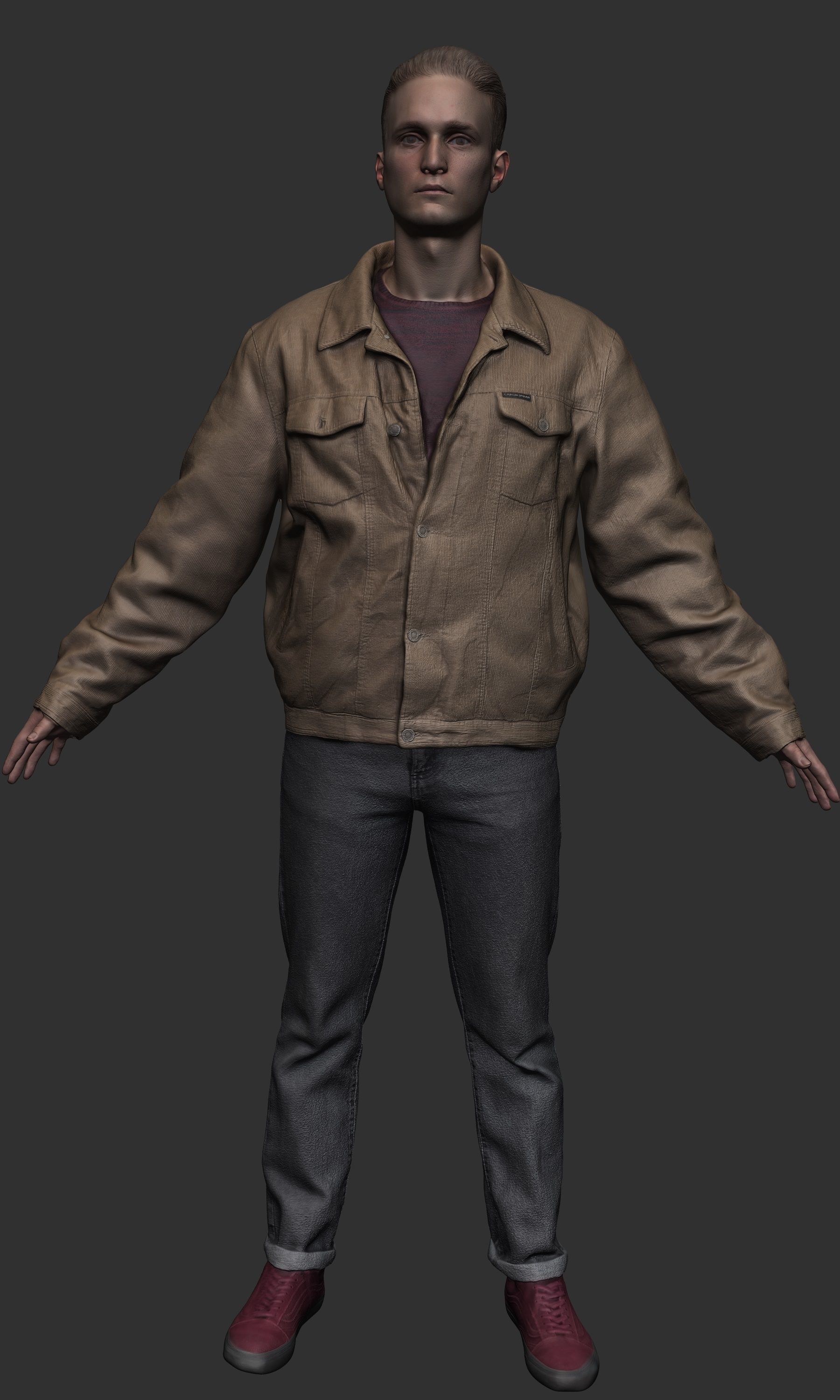Young man in brown jacket in A-pose 372 Low-poly 3D model_6