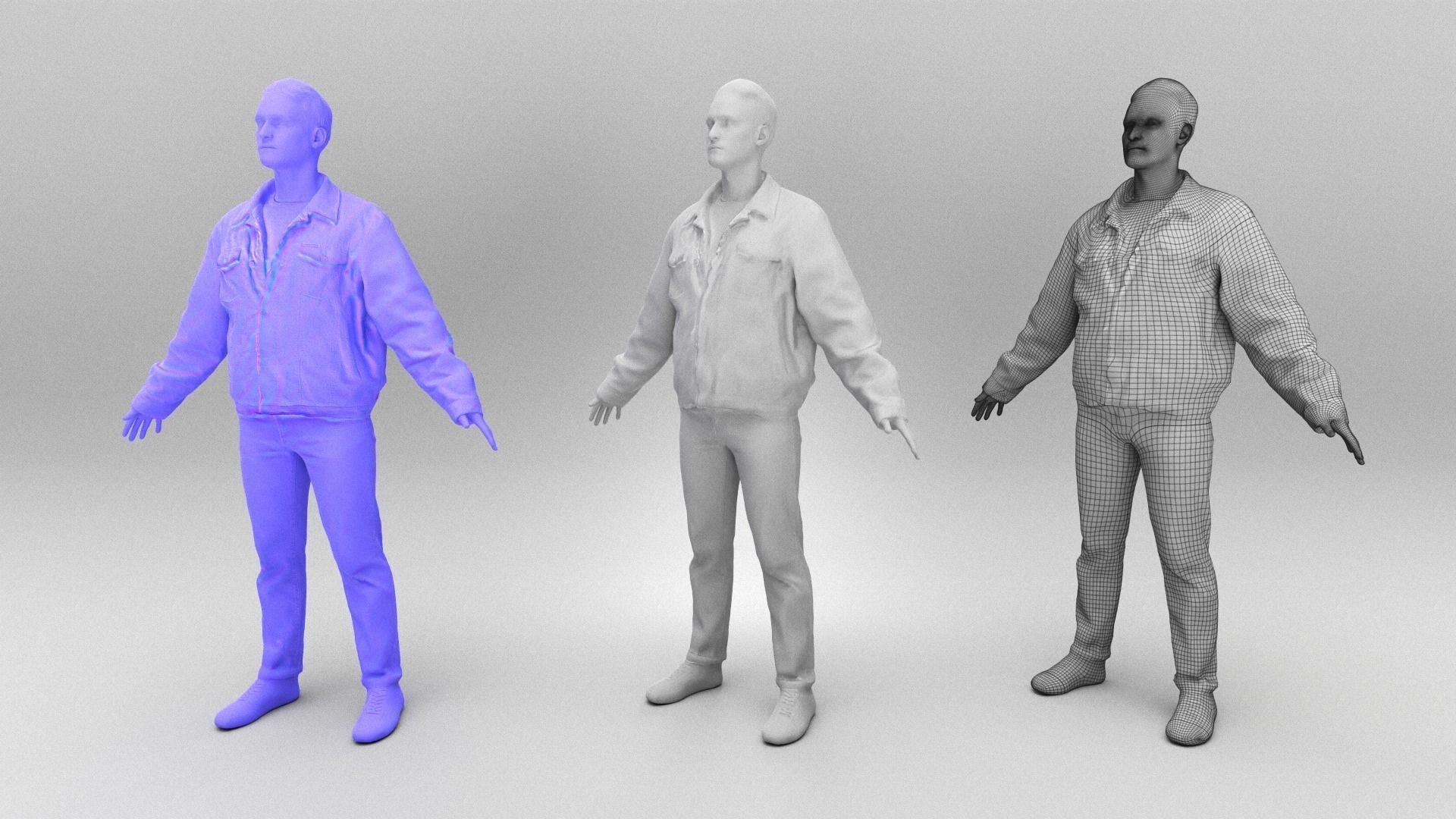 Young man in brown jacket in A-pose 372 Low-poly 3D model_4