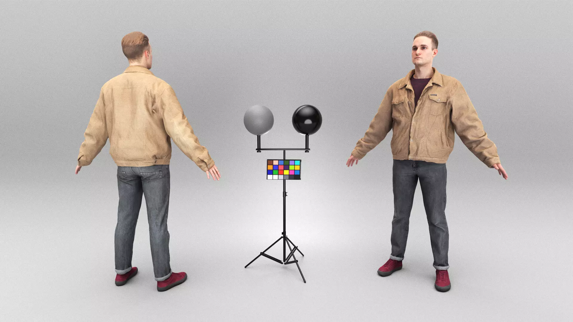 Young man in brown jacket in A-pose 372 Low-poly 3D model_0