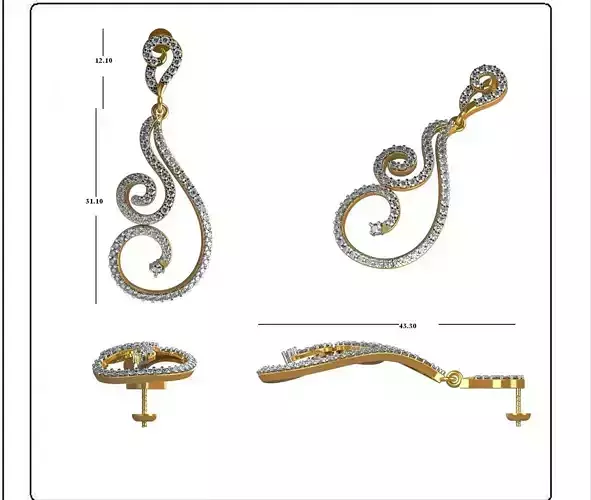 Solitaire Earrings 3DM STL OBJ FBX Render Details