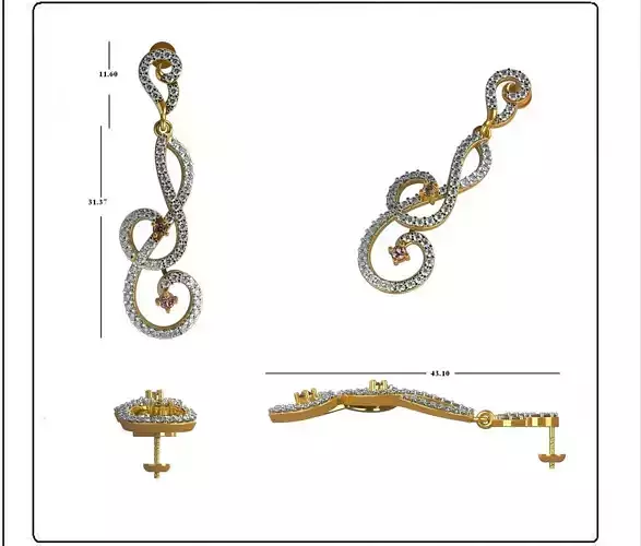 Solitaire Earrings 3DM STL OBJ FBX Render Details