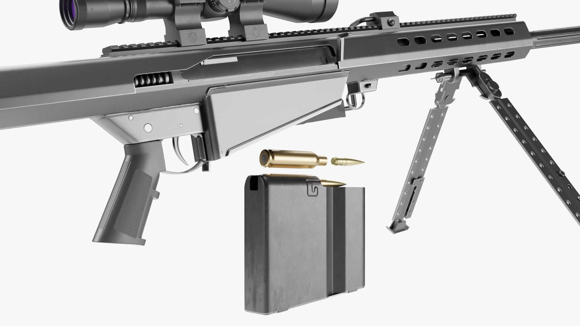 Barrett M82 With Stand Sniper Rifle 3D model_8