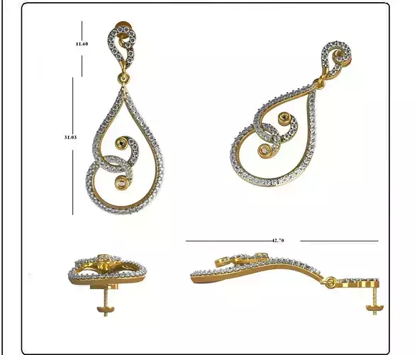 Solitaire Earrings 3DM STL OBJ FBX Render Details