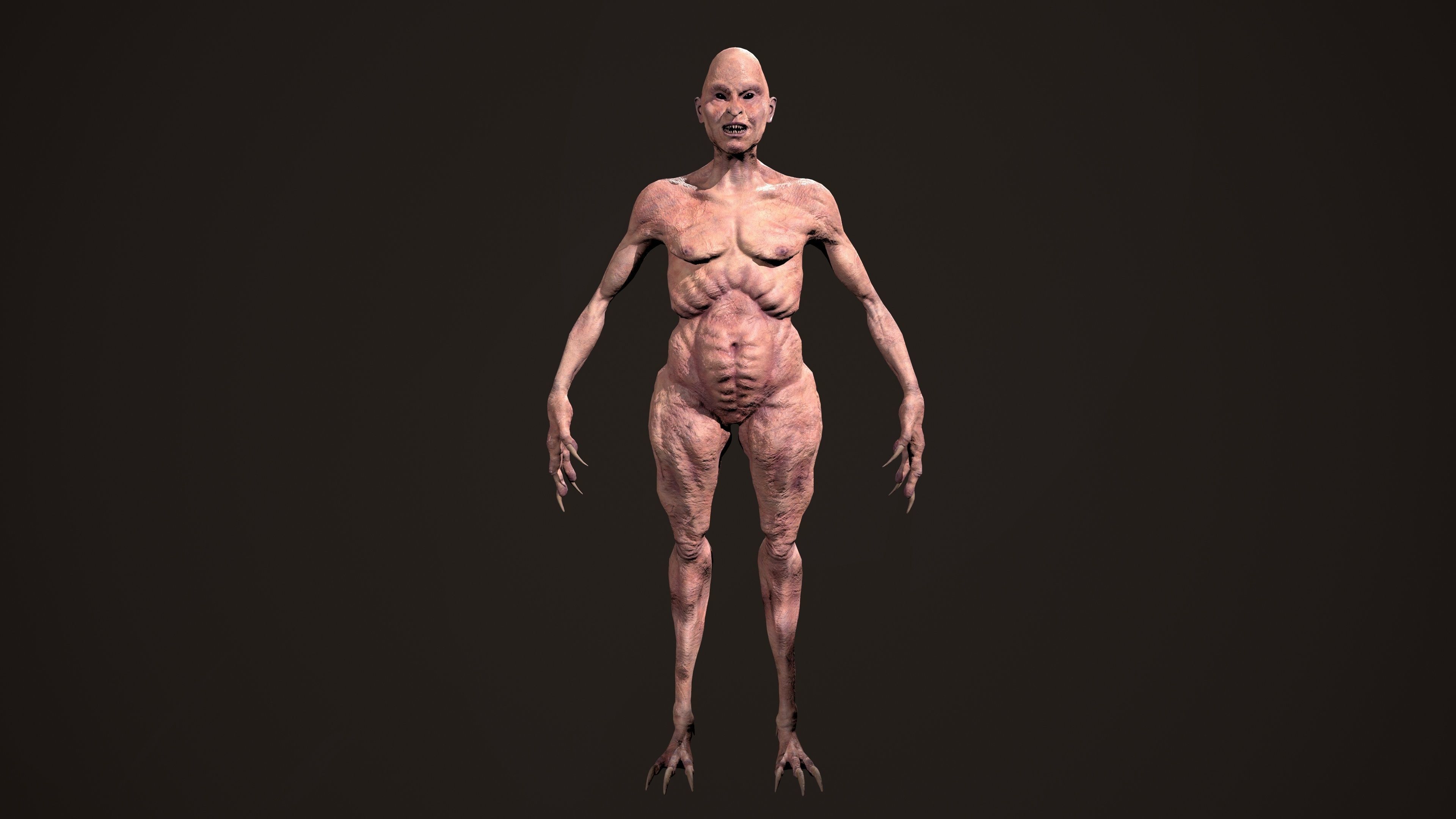 Mutant human skeleton Low-poly 3D model_1