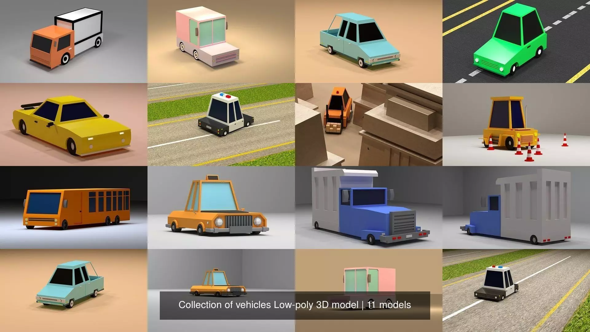 Collection of vehicles Low-poly 3D model _0