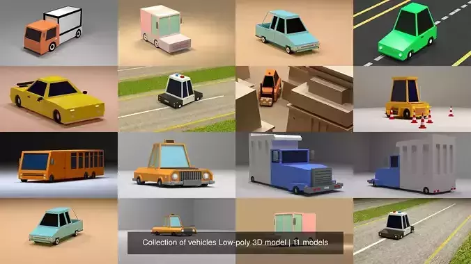 Collection of vehicles Low-poly 3D model 