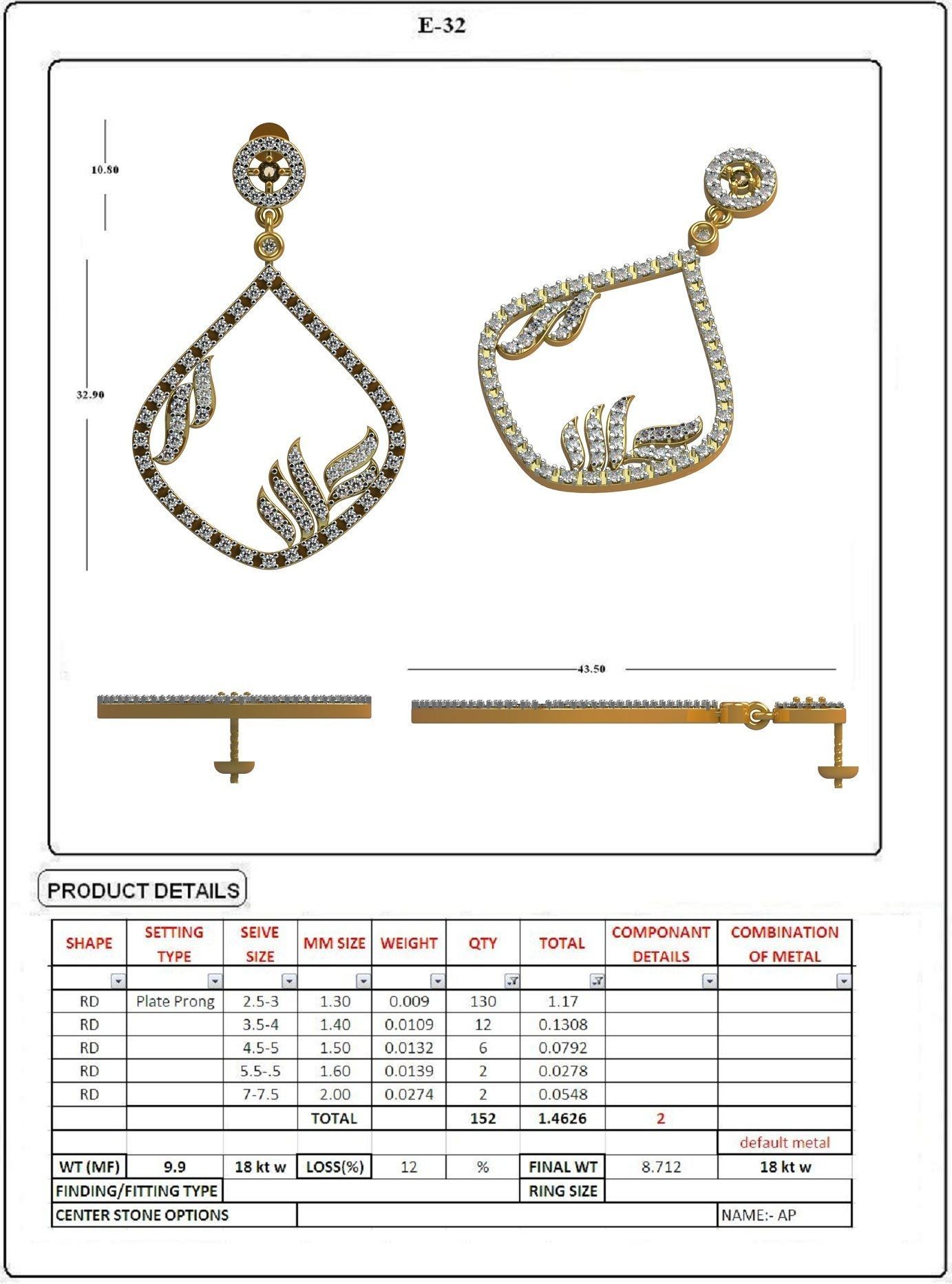 Solitaire Earrings 3D print model_1