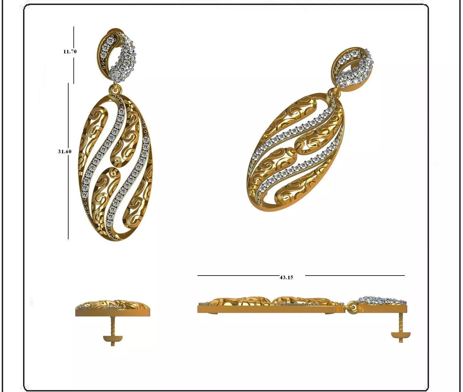 Solitaire Earrings  3D print model_0