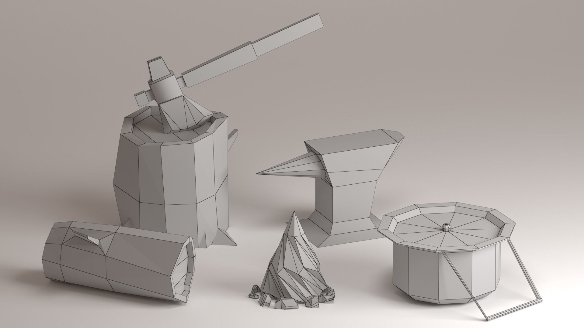 camping objects Low-poly 3D model_3